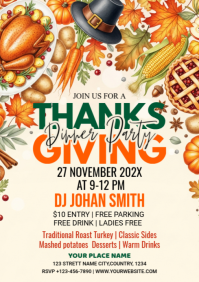 Yellow Illustrative Thanksgiving Dinner Party A4 template