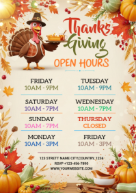Yellow Thanksgiving Open Hours A4 Template