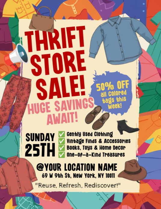 Yellow Illustrative Thrift Store Flyer (us Letter) Template | PosterMyWall