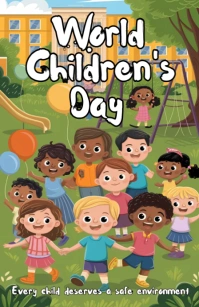 Yellow Illustrative Universal Children's Day Celebration Template Design For Kids  Half Page Wide