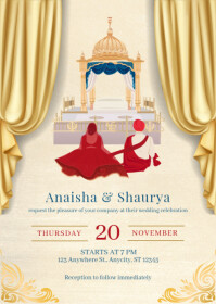 Yellow Ilustratif Elegant Sikh Marriage Invitation A6 template