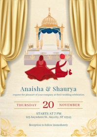 Yellow Ilustratif Elegant Sikh Marriage Invitation A6 template