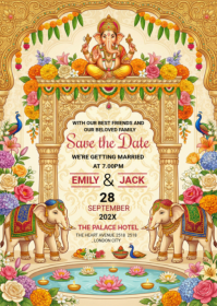 Yellow Indian Wedding Save the Date A6 template