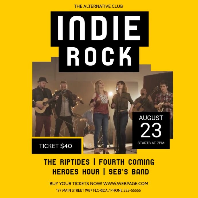 Yellow Indie Rock Concert Square Video template