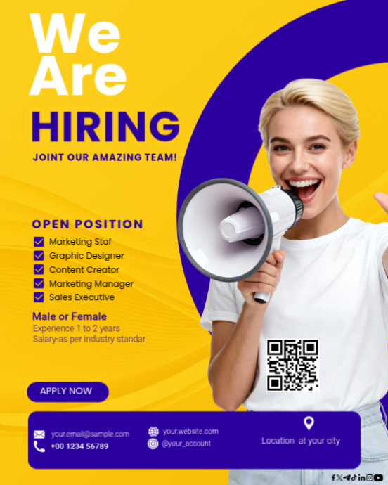 Yellow Job Hiring Instagram Portrait Template | PosterMyWall