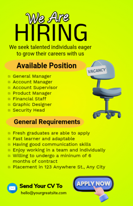 Yellow Recruiting Module Plantilla de Yellow Job Recruitment Half Page Wide | PosterMyWall