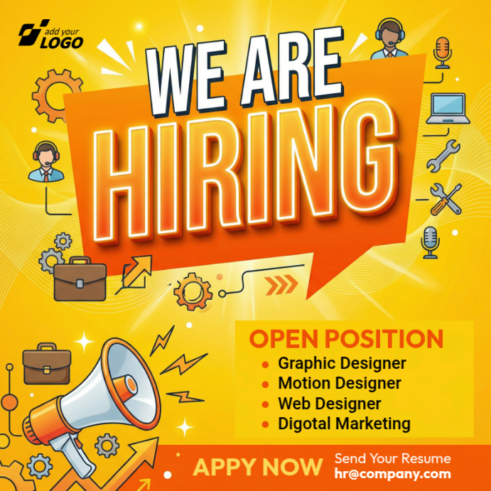 Yellow Job Recruitment Instagram Post Template | PosterMyWall