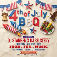 Yellow Joyful 4th of July BBQ Event Square Video Quadrato (1:1) template