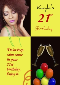Yellow Joyful A3 21st birthday template