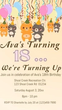 Yellow Joyful  Animated 18th Birthday Party I Ekran reklamowy (9:16) template