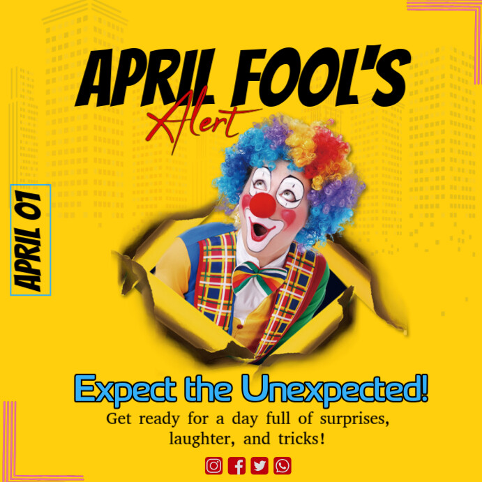 Yellow Joyful April Fools Day Instagram Post Instagram-opslag template
