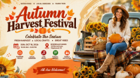 สีเหลือง Autumn Harvest Festival งานแสดงผลงานแบบดิจิทัล Template