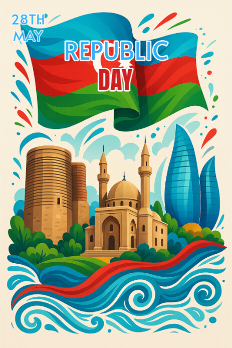 Yellow Joyful Azerbaijan Republic Day  Pinterest Graphic template