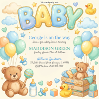 Yellow Joyful Baby Shower Square Vierkant (1:1) template