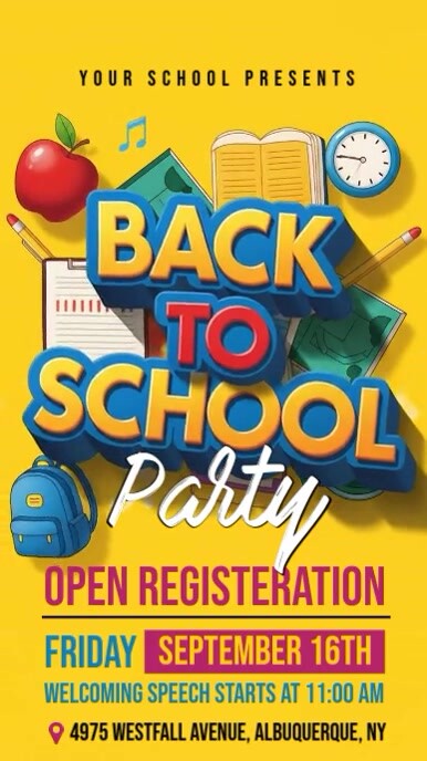 Yellow Joyful Back To  School Party Instagram Story template