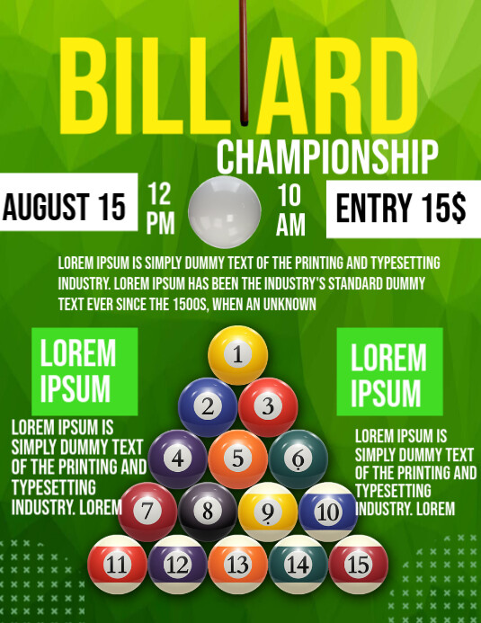 Copy of Yellow Joyful Billard Championship Poster Flyer (us Letter ...