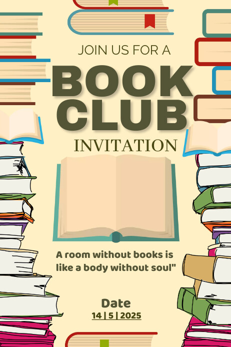 Book Invite Yellow Joyful Book Club Invitation Poster Template | PosterMyWall