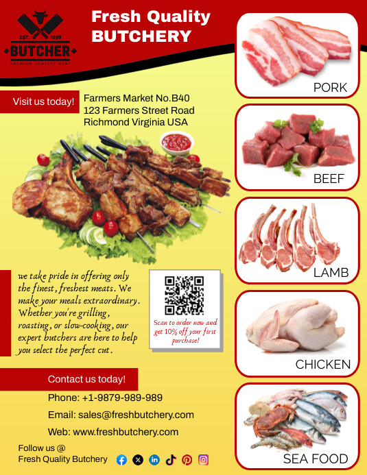 Meat Flyer Machine Yellow Joyful Butchery Meat Business Ad Flyer Template | PosterMyWall