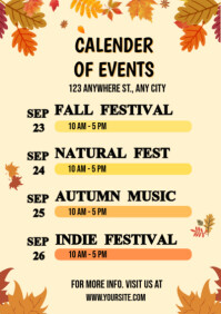 Yellow Joyful Calendar Of Events  A2 template