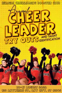 Yellow Joyful Cheerleading Tryouts Poster Video Plakkaat template