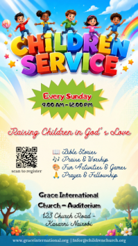 Yellow Joyful Children's Church Service WhatsApp Status template