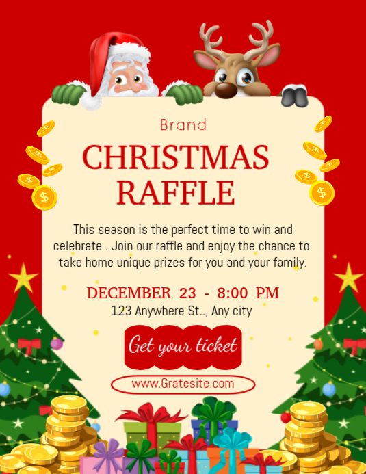 Yellow Joyful Christmas Raffle Template Flyer (us Letter) | PosterMyWall
