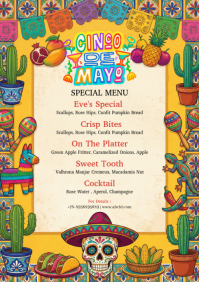 Yellow Joyful Cinco de Mayo Menu A4 template