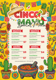 Yellow Joyful Cinco de Mayo Special Menu A4 template