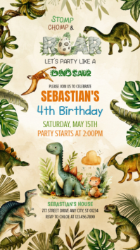 Yellow Joyful Dinosaur Birthday Party Digital Display template