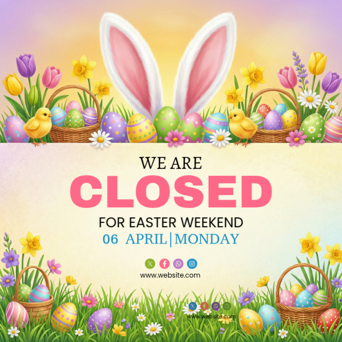 Yellow Joyful Easter Closure Announcement Instagram Post Template ...