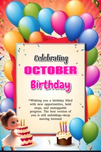 Yellow Joyful Editable October Birthday  Poster template