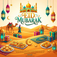 Yellow Joyful Eid Mubarak Celebration Square Video template