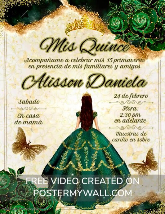 Emerald Green Floral Quinceañera Invitation Flyer (us Letter) Template Emerald Green Floral Quinceañera Invitation Flyer (us Letter) Template