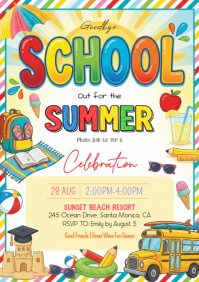 Yellow Joyful End of School Celebration A4 template