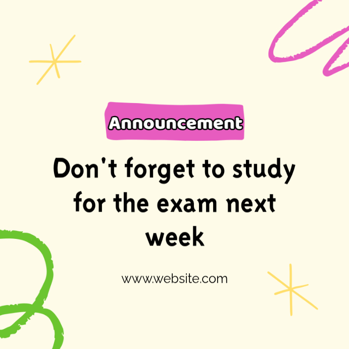 Yellow Joyful Exam Reminder Instagram Post and classroom announcements ...