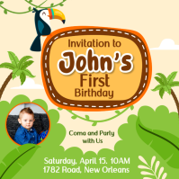 Yellow Joyful First Birthday Invitation Instagram Post template