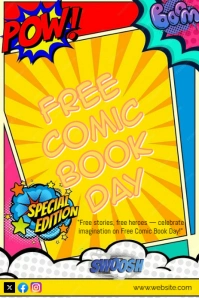 Yellow Joyful Free Comic Book Day Pinterest Graphic template