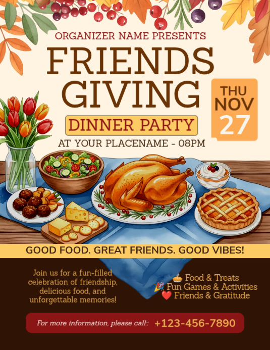 Friendsgiving Dinner Party Template | PosterMyWall
