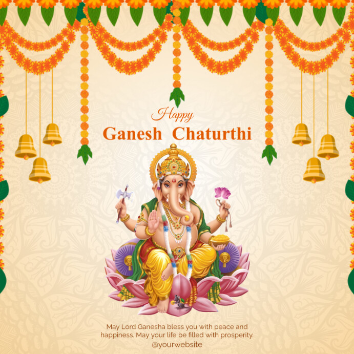 Yellow Joyful Ganesh Chaturthi Square (1:1) template