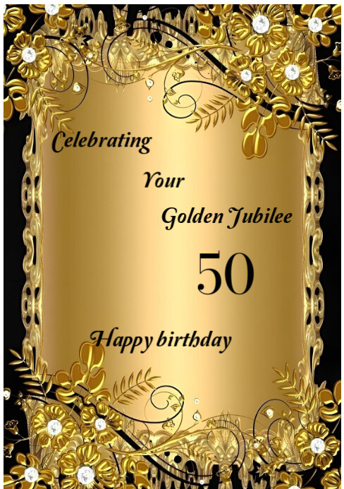 Yellow Joyful Gold Birthday Card  A5 template