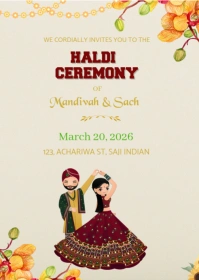 Yellow Joyful Gold Floral Indian Wedding Haldi Ceremony Invitation A6 template