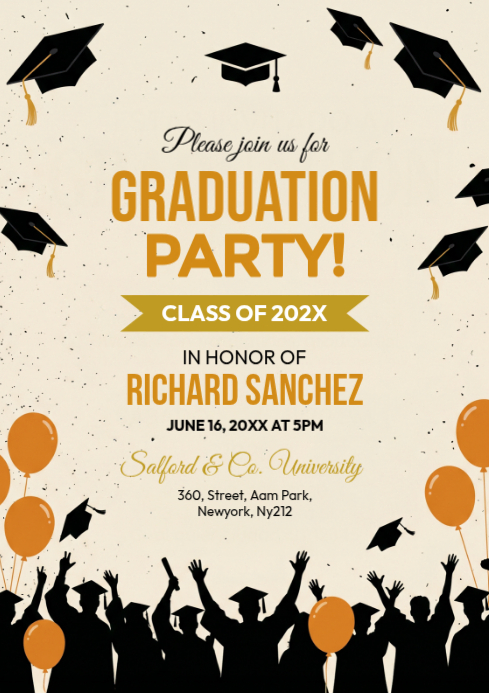 Yellow Joyful Graduation Party A4 Template | PosterMyWall