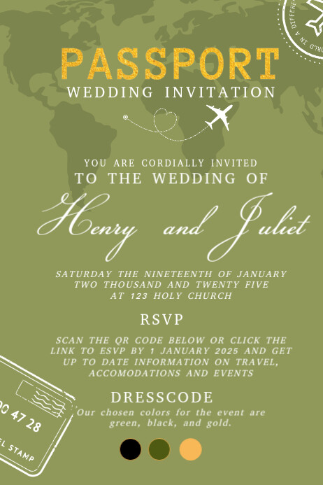 Yellow Joyful Green Modern Boarding Pass Wedding Invitation Ticket ...