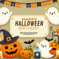 Yellow Halloween Birthday Logotyp Template