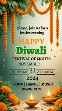 Yellow Joyful Happy Dewali Festival Digital Display (9:16) template