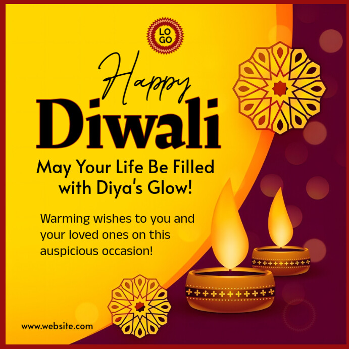 Yellow Joyful Happy Diwali Square (1:1) template