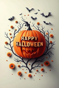 Yellow Joyful Happy Halloween Pumpkin  Poster template
