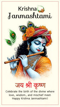 Yellow Joyful Happy Krishna Janmashtami  Instagram Story template