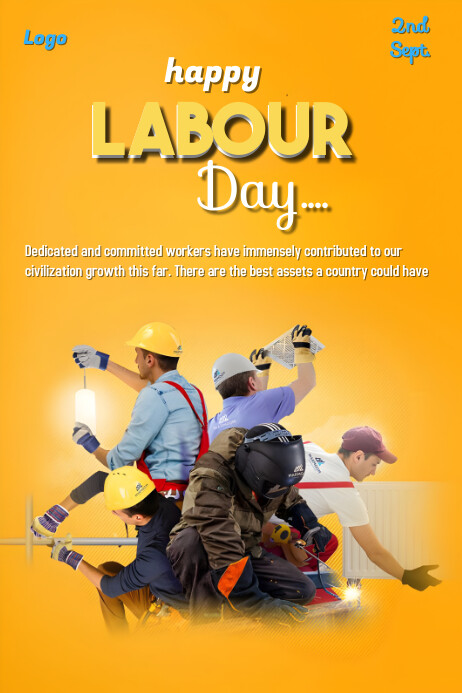Yellow Joyful Happy Labour Day Poster เทมเพลต | PosterMyWall