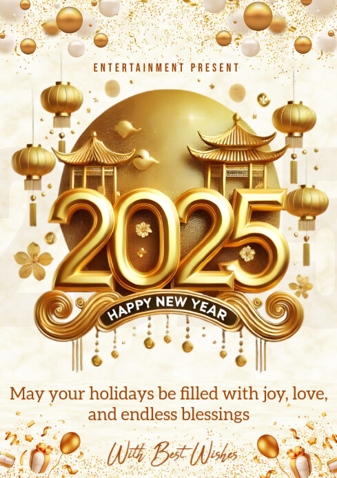 Copy of Yellow Joyful Happy New Year A4 | PosterMyWall